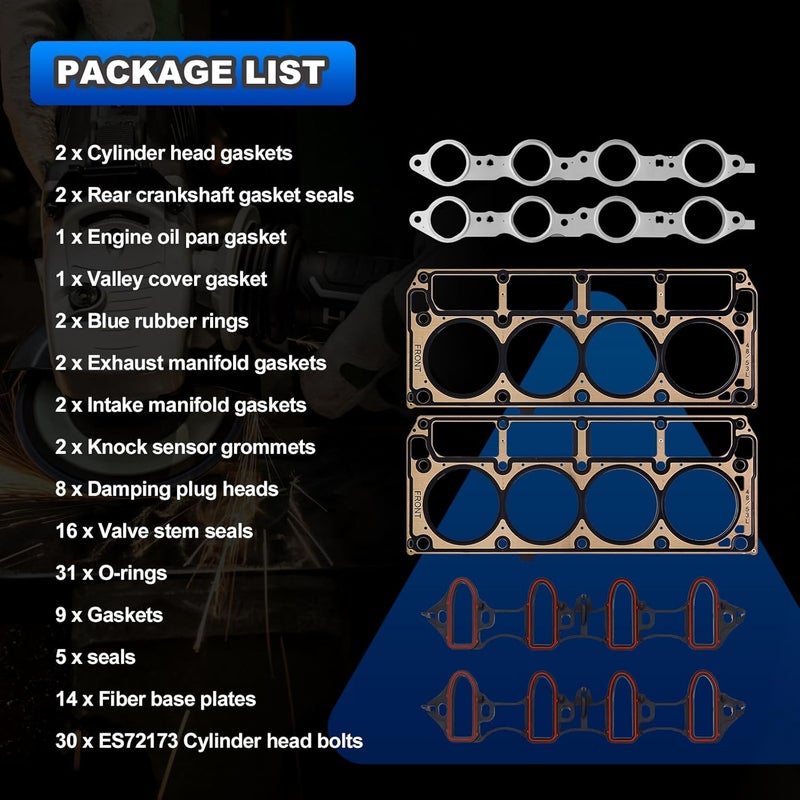 AUTOBABA Cylinder Head Gasket Kit with ES72173 Bolts Compatible with 2002-2011 Buick, Chevy Silverado Suburban Tahoe, GMC Sierra Yukon Cadillac 4.8L 5.3l V8 Engine - Image 3